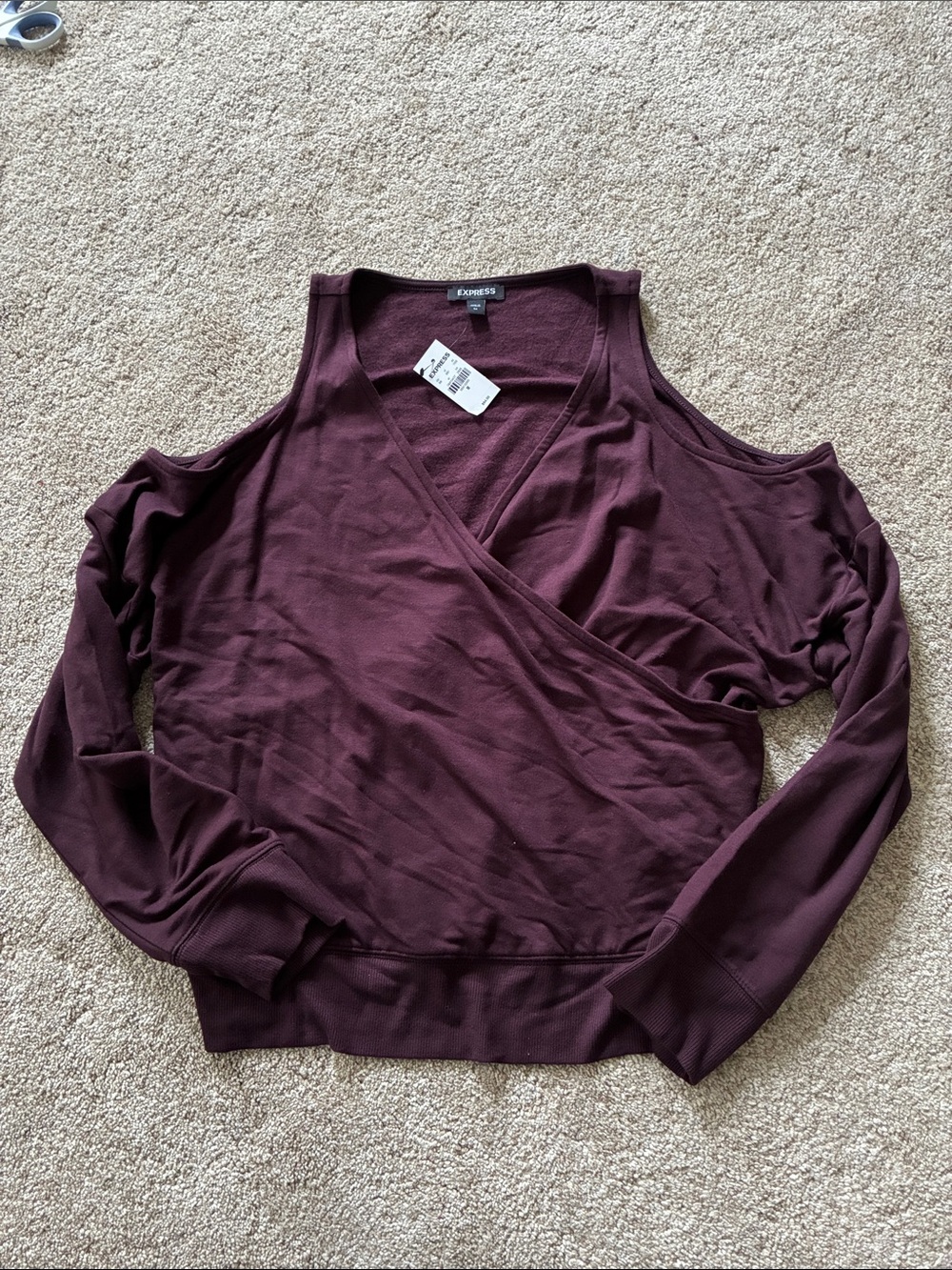 Express Women's Cold-Shoulder Wrap Top in Burgundy